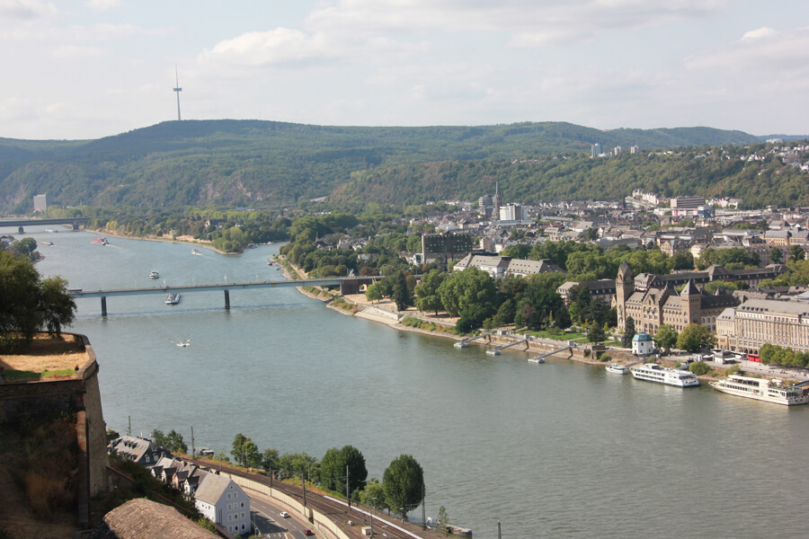 Aussicht auf Koblenz von der Festung Ehrenbreitstein.