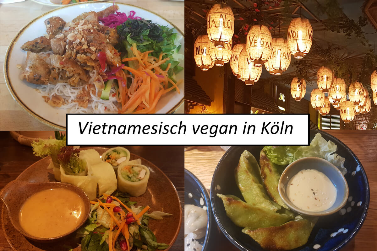 Titelbild mit Schriftzug "Vietnamesisch vegan Köln" und Bildern aus den Restaurants.