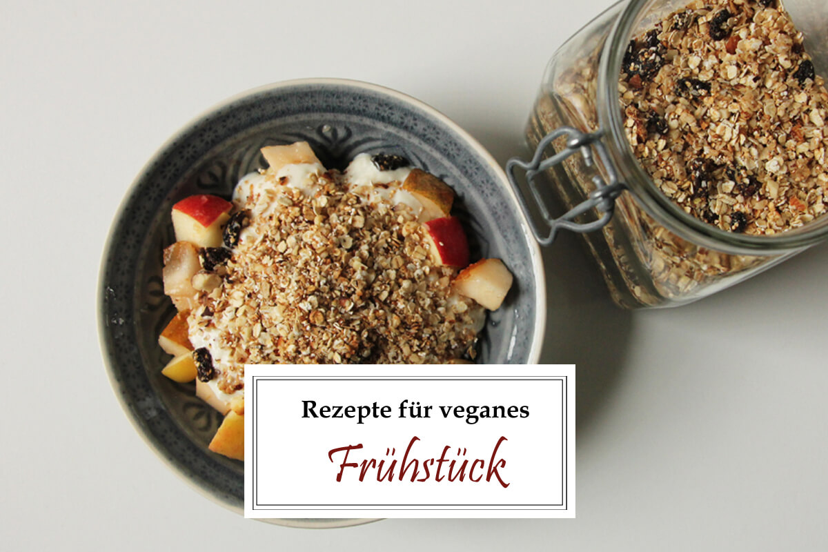 Titelbild mit einer Müslischale und Schriftzug Rezepte für veganes Frühstück