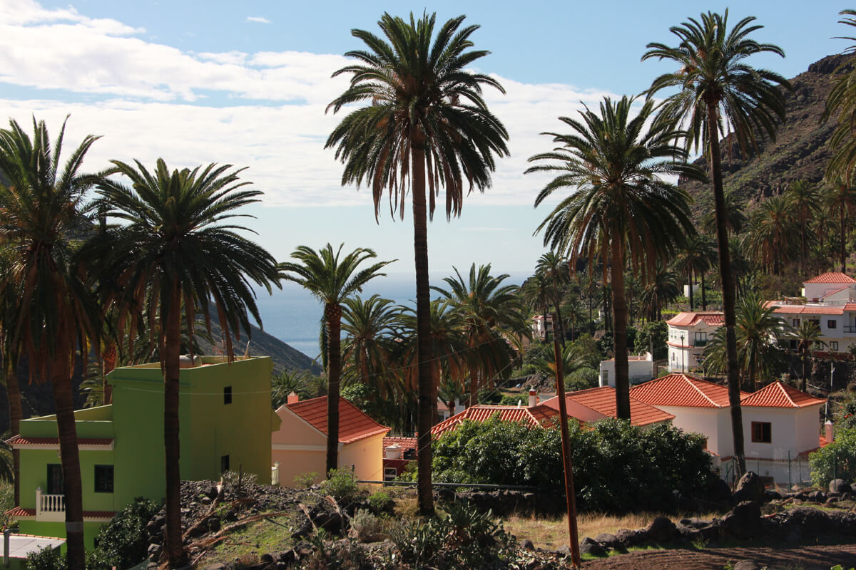 Häuser zwischen Palmen und Meerblick im Valle Gran Rey