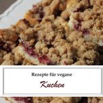 Rezepte für vegane Kuchen, Titelbild mit Schriftzug und Streuselkuchen