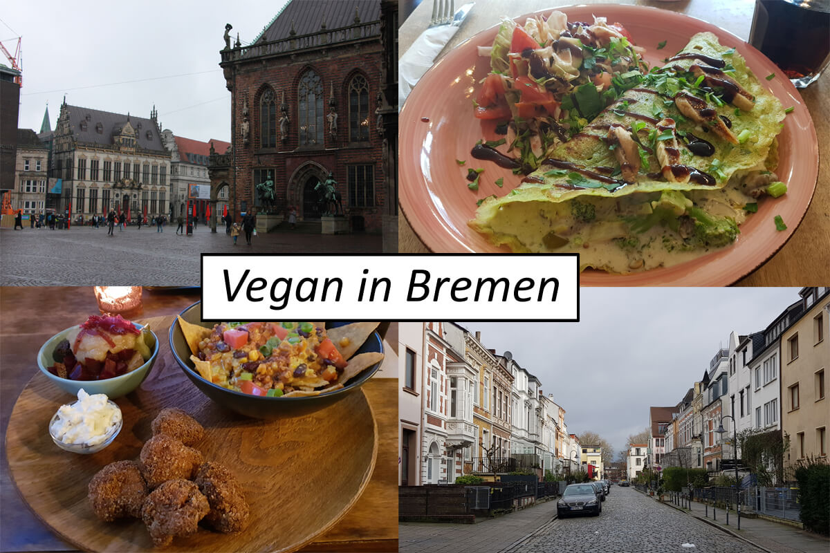 Vegan in Bremen, Titelbild mit Collage und Schriftzug