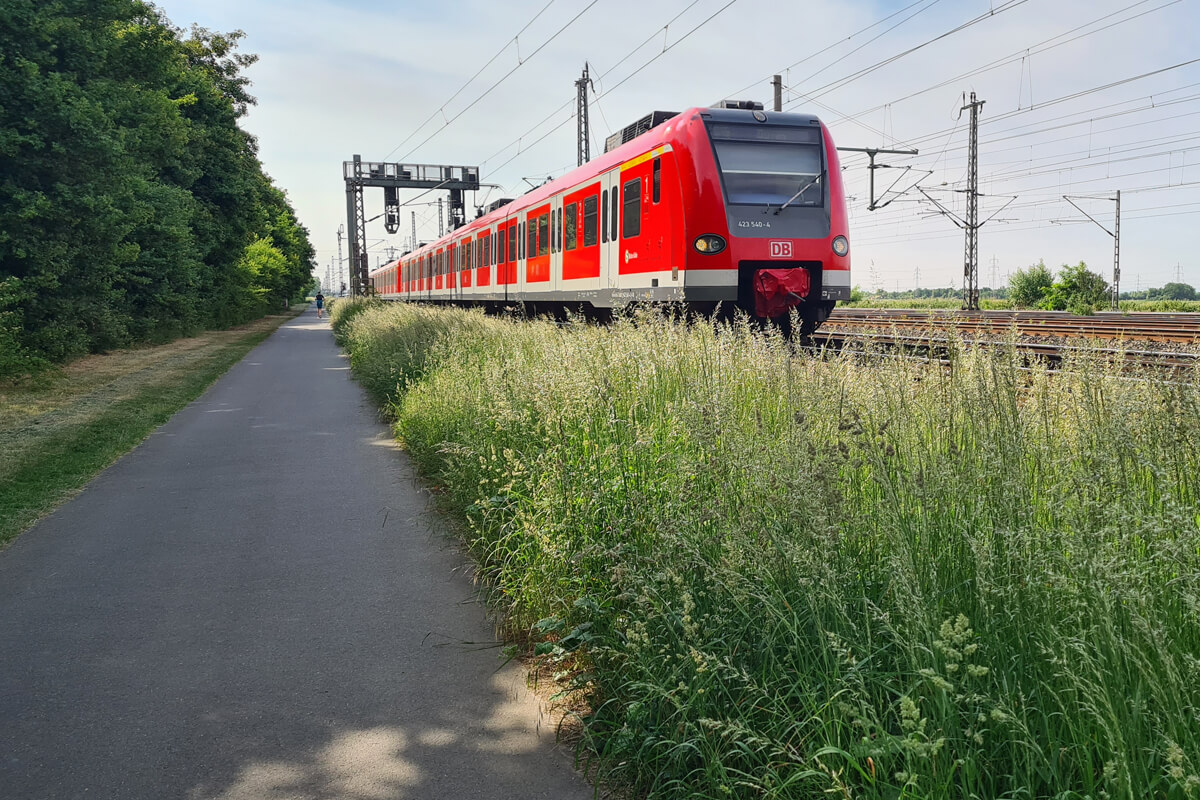 In Porz Wahn führt der Kölnpfad entlang der Bahngleise.