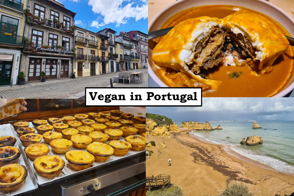 Vegan in Portugal, Titelbild mit Collage und Schriftzug