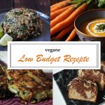 vegane Low Budget Rezepte, Titelbild mit Collage und Schriftzug