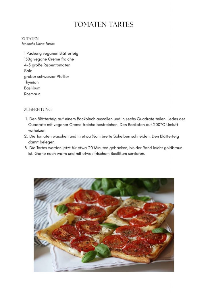 Einfach vegane Alltagsküche, Rezeptbeispiel Tomaten Tartes