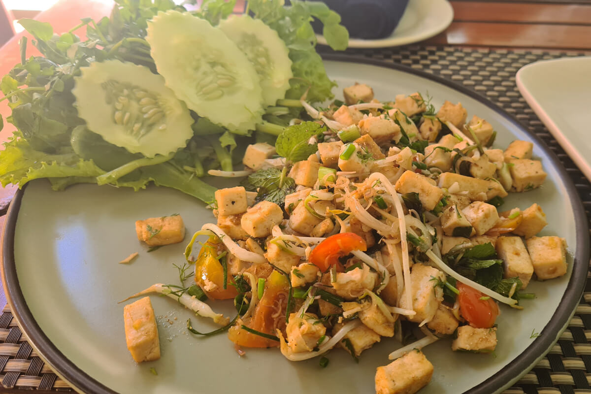 Vegane Version des laotischen Laap mit Tofu und frischen Kräutern