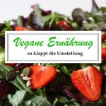 Titelbild mit Salatteller im Hintergrund und Schriftzug "vegane Ernährung - so klappt die Umstellung"