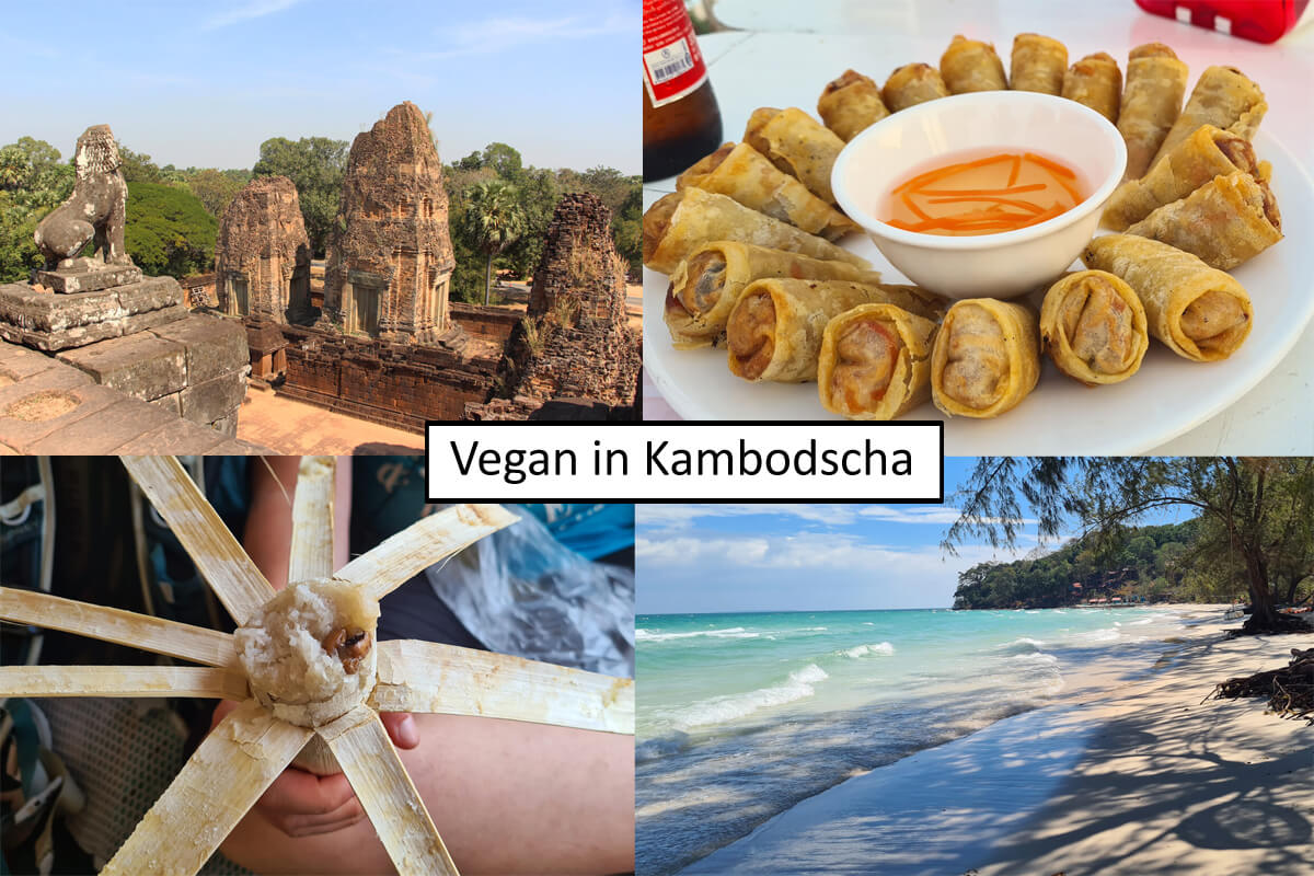vegan in Kambodscha, Titelbild mit Collage und Schriftzug