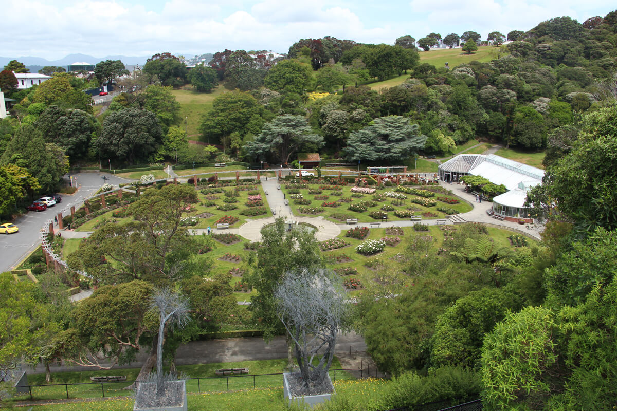 Blick auf den Rosengarten im Botanischen Garten Wellington