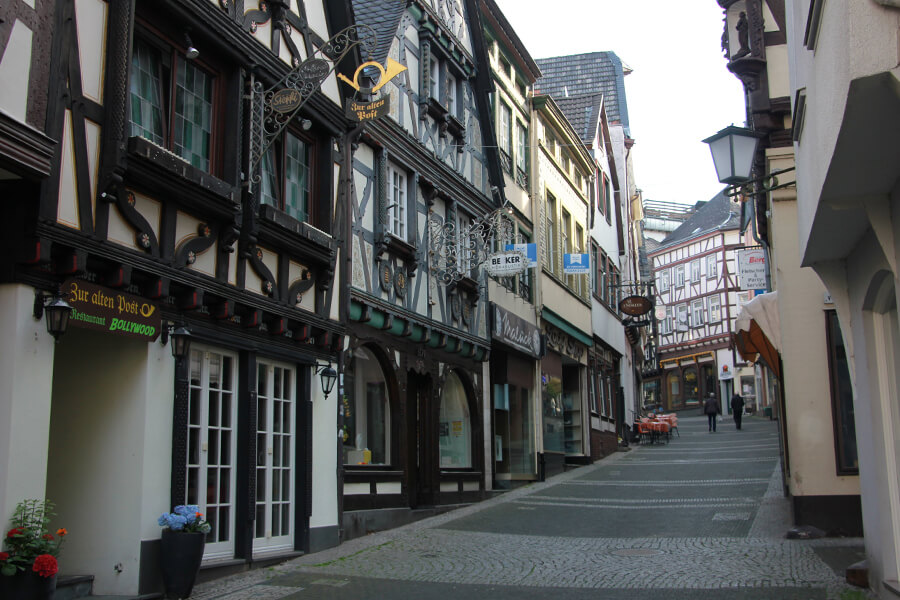 Bunte Fachwerkhäuser in der Linzer Altstadt